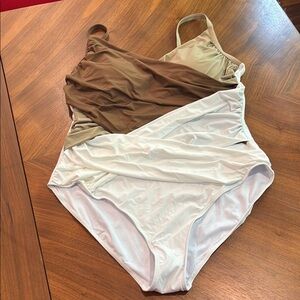 Two-Tone Brown and Cream Women's One-Piece Swimsuit